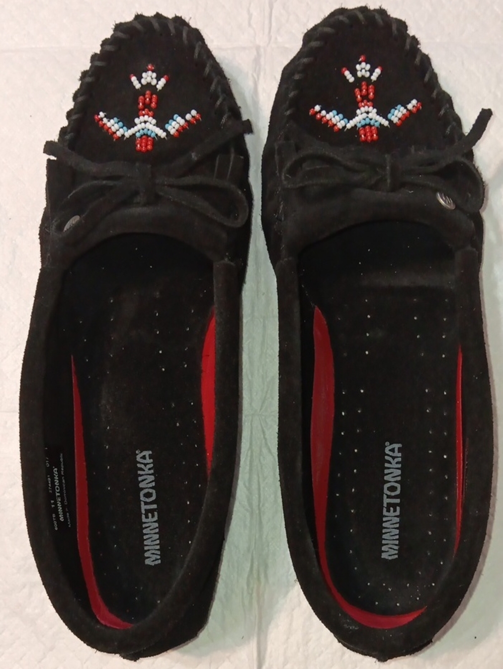 Minnetonka Black Suede Animikii Thunderbird Beaded Moccasins 11
